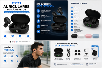 Auriculares Inalámbricos E7S TWS Bluetooth con Pantalla LED y Estuche de Carga